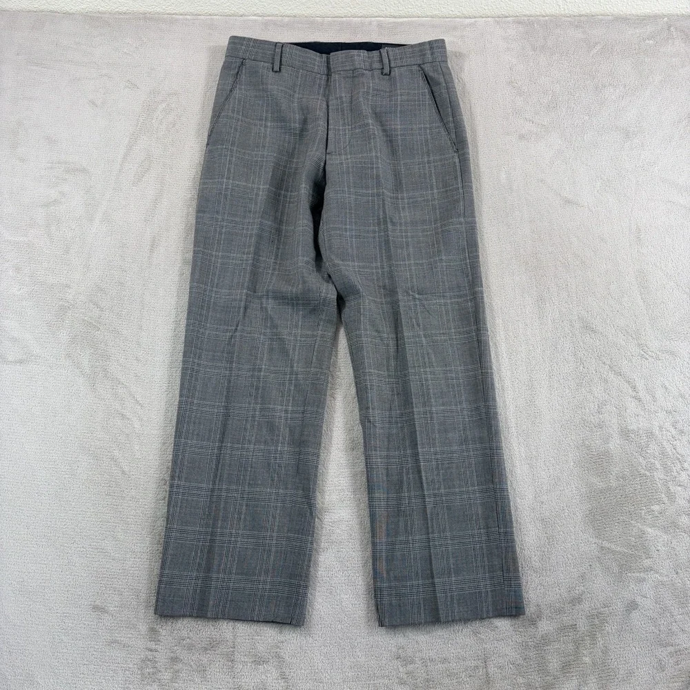 Vintage Banana Republic Trouser Pants in Grey Plaid 100% Wool Straight Leg Prepp